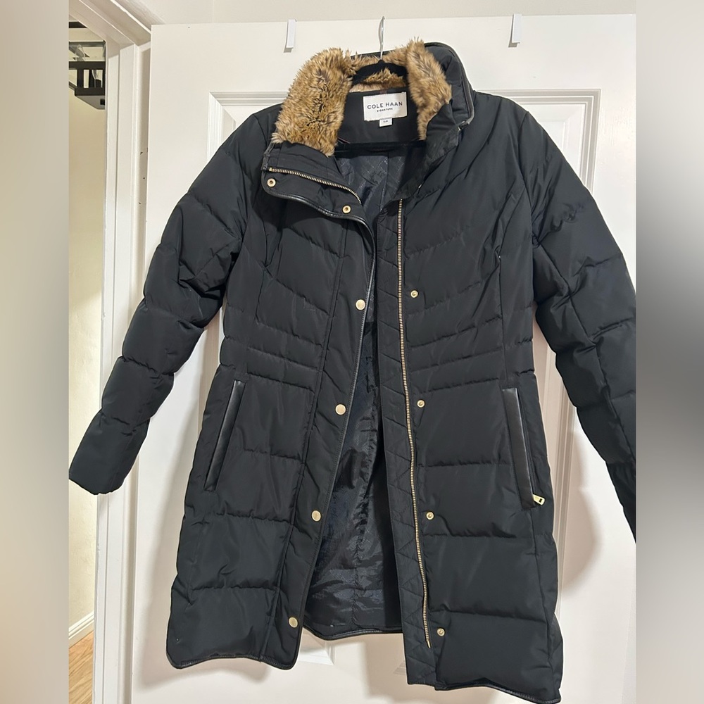 Cole Haan Signature Zip Front Faux Fur Lined Down Puffer Coat